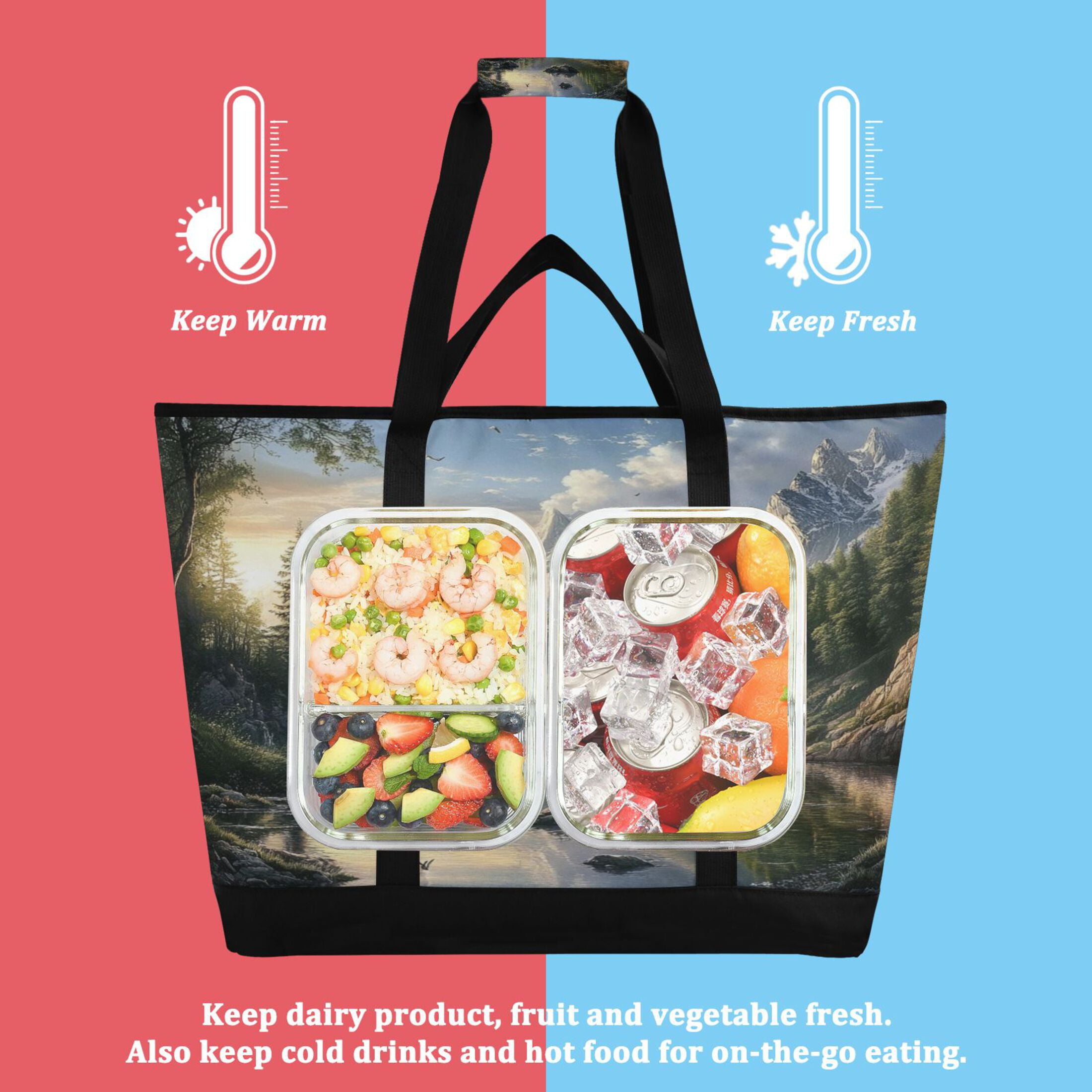 Large Hand-held Ice Pack Picnic Bag Insulation and Refrigeration Suitable for Shopping Picnics and Camping Mountain River