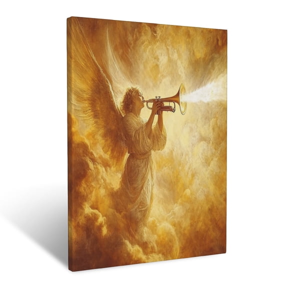 CozyNet Angel Blowing A Trumpet Surrounded By Radiant Clouds The Call Of The Heavens Wall Art Prints With Frame Canvas Perfect for Living Room & Bedroom, Ready to Hang, Wall Decor 12"x16"