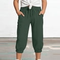 thumbnail image 2 of lnmuld Kids Girls Solid Textured Capri Jogger Pants Elastic Drawstring Waist Side Pocket Cropped Pants for Summer Color:Dark Green,Size:12-13 Years, 2 of 5