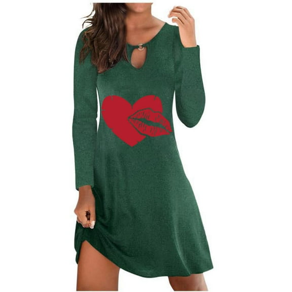 Sentmoon Comfort Womens Dresses Long Sleeve Fall Dresses for Women 2024 Casual Fashion Valentine's Day Short Dresses,OverSized Workout Women Clothing Green XL