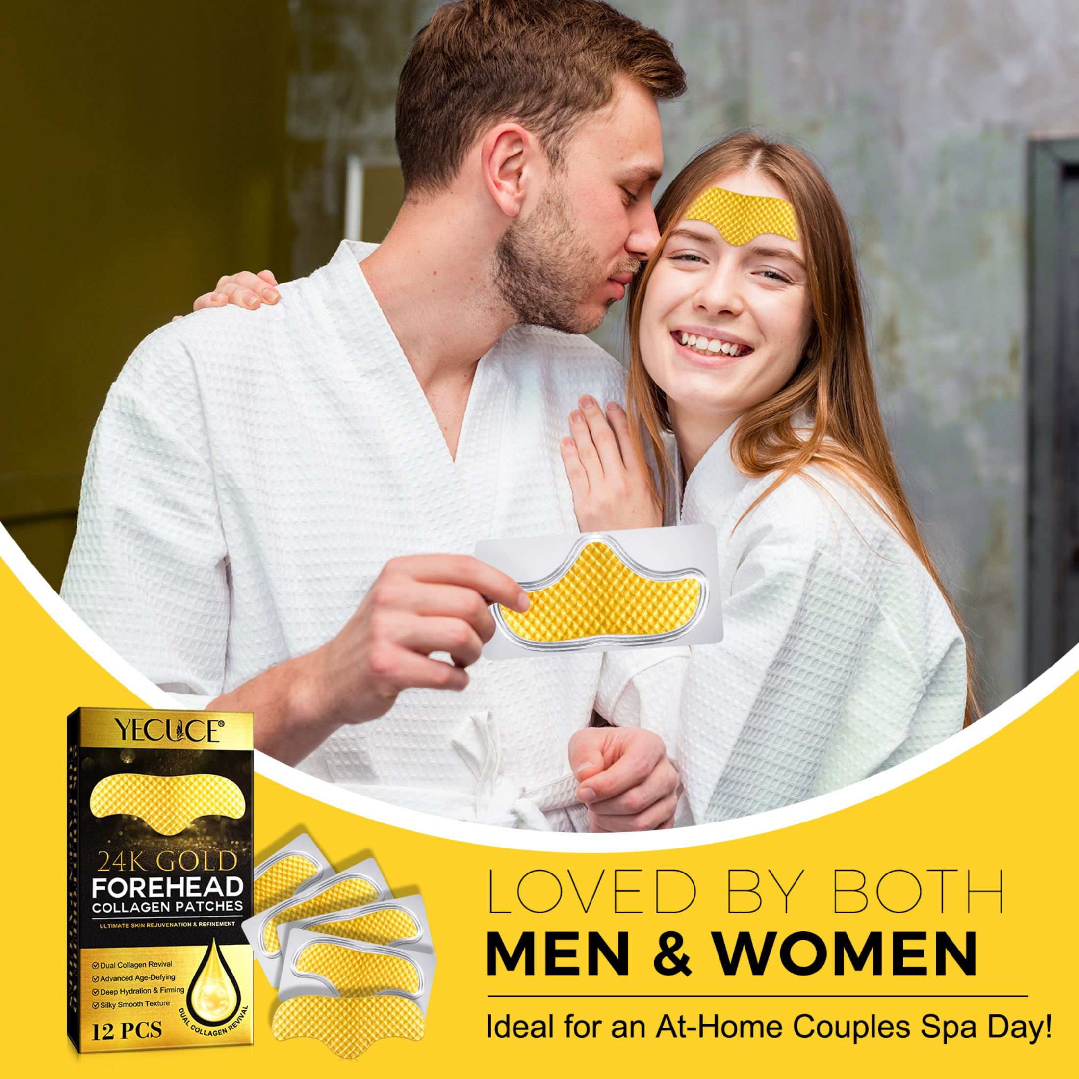 Yecuce 3-Pack 24k Forehead Wrinkle Patches, Collagen Lines Mask with Collagen Boosting Elasticity for Women and Men