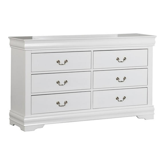 Bowery Hill Transitional Wood 6-Drawer Dresser in White Finish