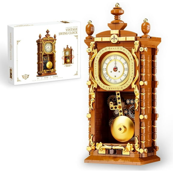 Retro Swing Clock Building Blocks Set, Vintage Pendulum Clock with Functional Clock Mechanism Model Kit, Creative Gift Toys for Adults Kids 8