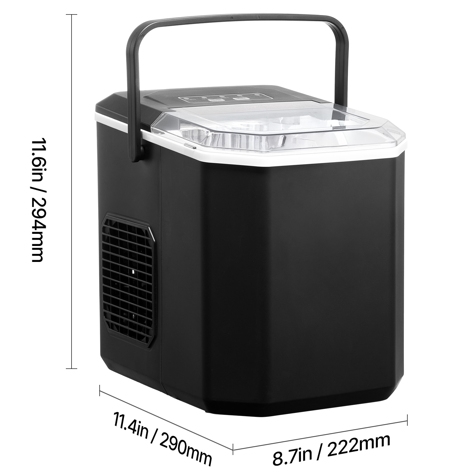 KFFKFF Countertop Ice Maker, Produces 9 Ice Cubes in 6 Minutes, 26lbs Daily Capacity, Portable Ice Machine with Self-Cleaning Function, Includes Ice Scoop and Basket, Offers Two Sizes of Bullet Ice