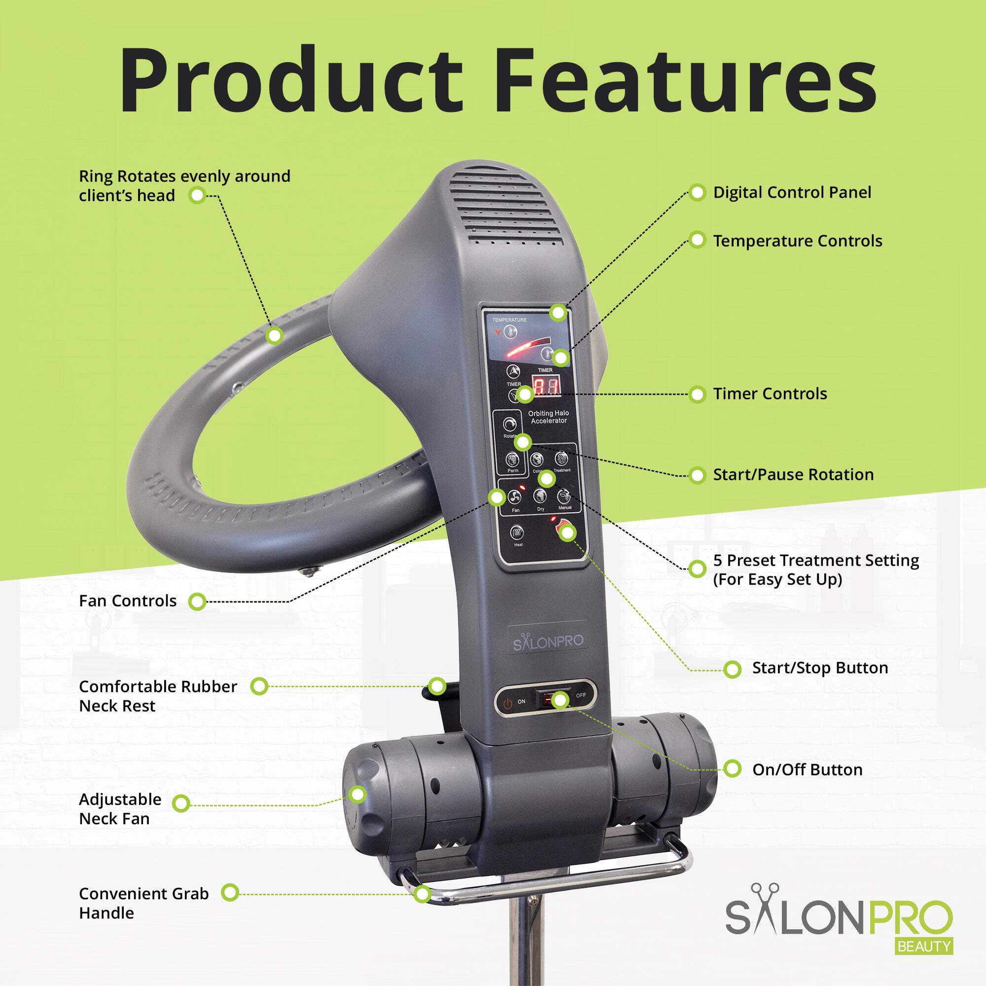SalonPro Orbiting Halo Infrared Hair Dryer  Color Processor – Rolling Base, Grey
