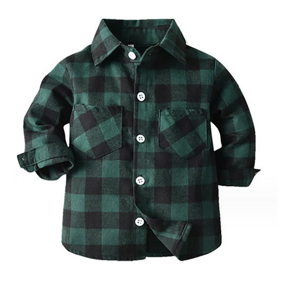 Toddler Baby Boys Plaid Jacket Shirt Down Shirts Coat Tops Spring Button With Pocket Flannel Long Sleeve Outer Outerwear