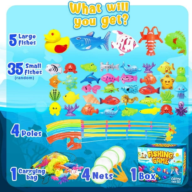 40 Pcs Fishing Bath Toys, Magnetic Fishing Pool Toys with 35 Sea Animals,  Fish Rod Toy Christmas Gift for 3-6 Years Old Kids 