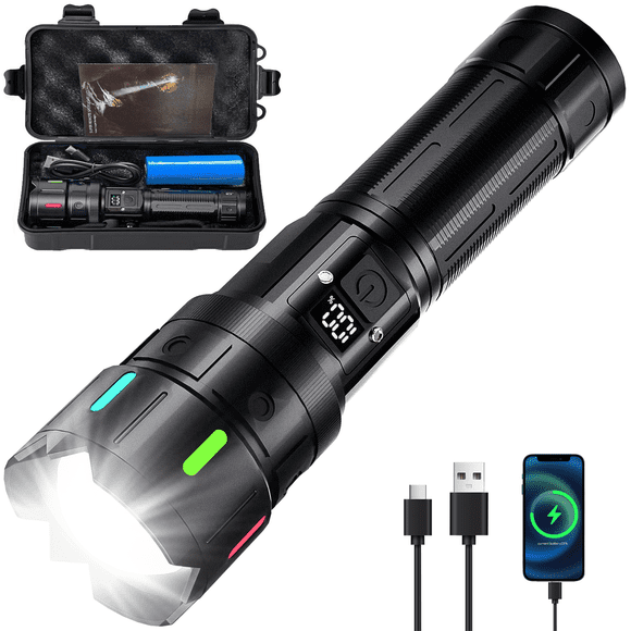 Rechargeable Flashlight, 2000 High Lumens, 5 Modes Super Bright LED Flashlight, USB-C Charging,1000m Long Distance, IPX54 Waterproof for Camping Hiking
