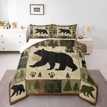 Homewish Woodland Animal Bear Bedding Comforter Set,Rustic Farmhouse Cabin Twin Comforter Sets,Green Beige Bedding Set For Men Women,Super Cozy Room Decor Reversible,2pcs