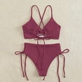 thumbnail image 5 of WREESH Womens High Waisted Bikini One-Piece Stripe Print Swimsuit Bikini Swimming Beachwear Beach Bathing Suit Purple, 5 of 5