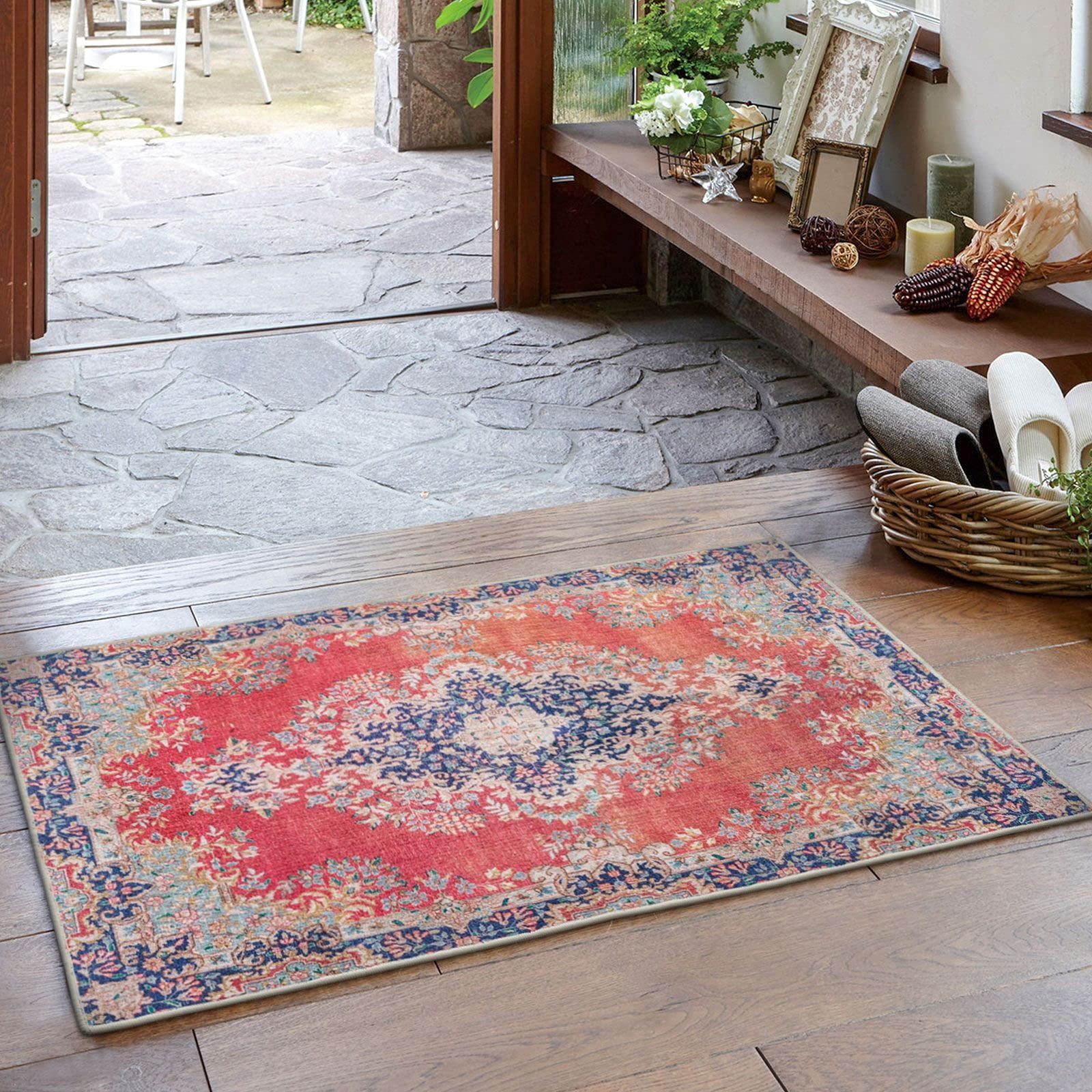 Wxnzsl Boho Vintage Rug 2x3 Persian Washable Non Slip Rug, Small Low-Pile Entryway Rug for Bedroom Living Room - Red