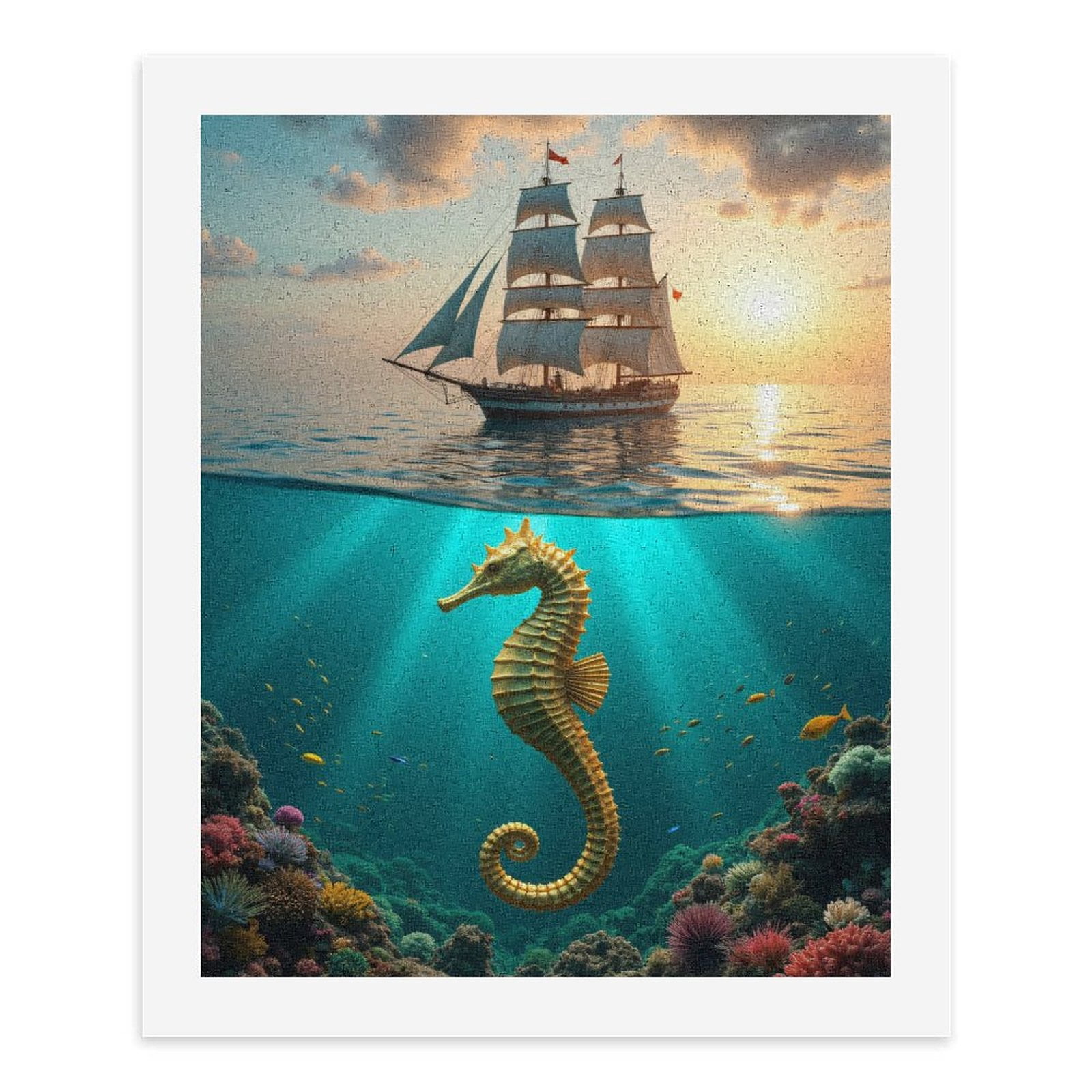 Paint By Numbers Kit for Adults Beginner - DIY Sailing Ship Seahorse Ocean Sunset Canvas Painting Kits for Adults, Frameless Paint By Number for Adults for Home Wall Decor 16x20 Inch