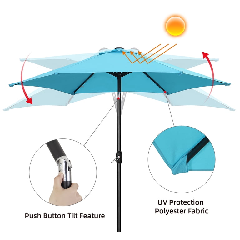 casual cushion corp push button patio umbrella Auto Tilt with Sunbrella Fabric 9' By Treasure Garden, Black / Black This 9Ft outdoor patio umbrella with a crank is the perfect addition to add shade to your patio Pure Garden Rectangular Patio Umbrella