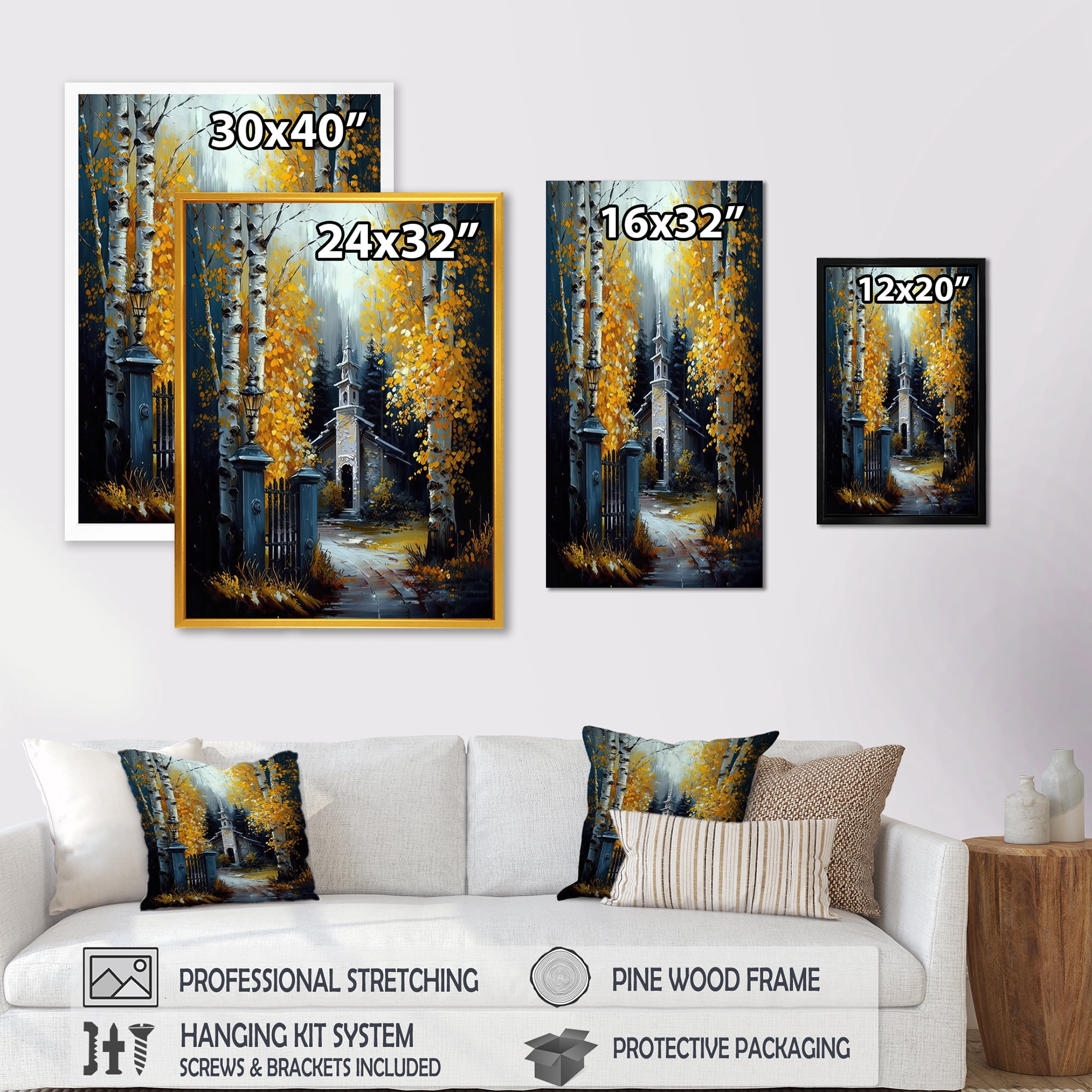 Designart Church In Forest In Autumn III Canvas Wall Art