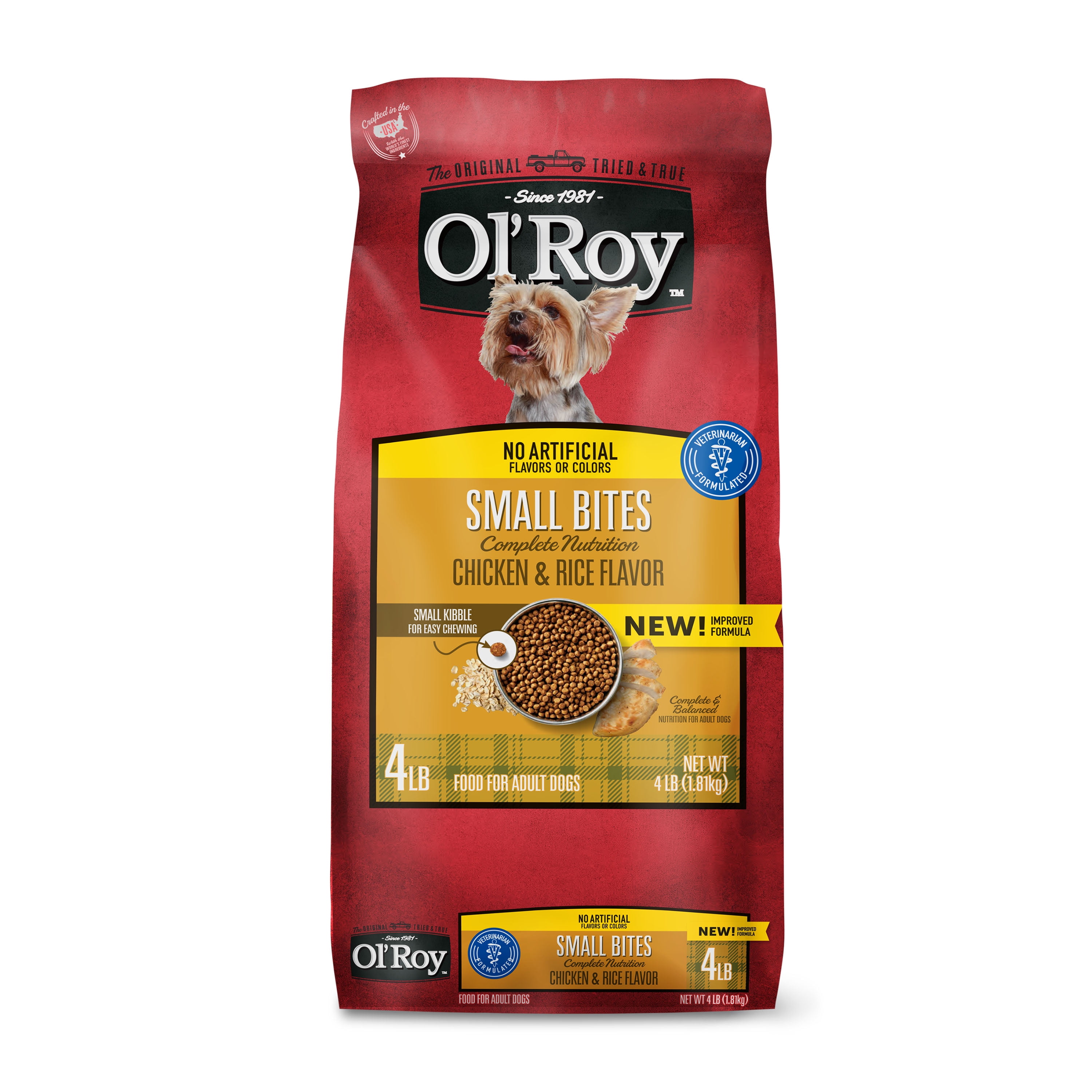 (8 pack) Ol' Roy Small Bites Complete Nutrition Dry Dog Food, Chicken & Rice Flavor, 4 lb Bag