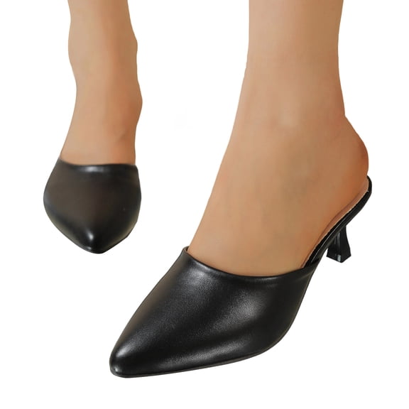 Women's Kitten Heeled Mules Pointed Toe Wedding Slip on Shoes Bride Stilettos Pumps Heeled Dressy Sexy Fashion Pumps Black Size 9