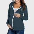 thumbnail image 2 of Stamzod Maternity Clothes Fall Long Sleeve Zip Up Hoodies Solid Color Pregnant Sweatshirt with Hood Casual Maternity Coat for Women Dark Blue M, 2 of 9