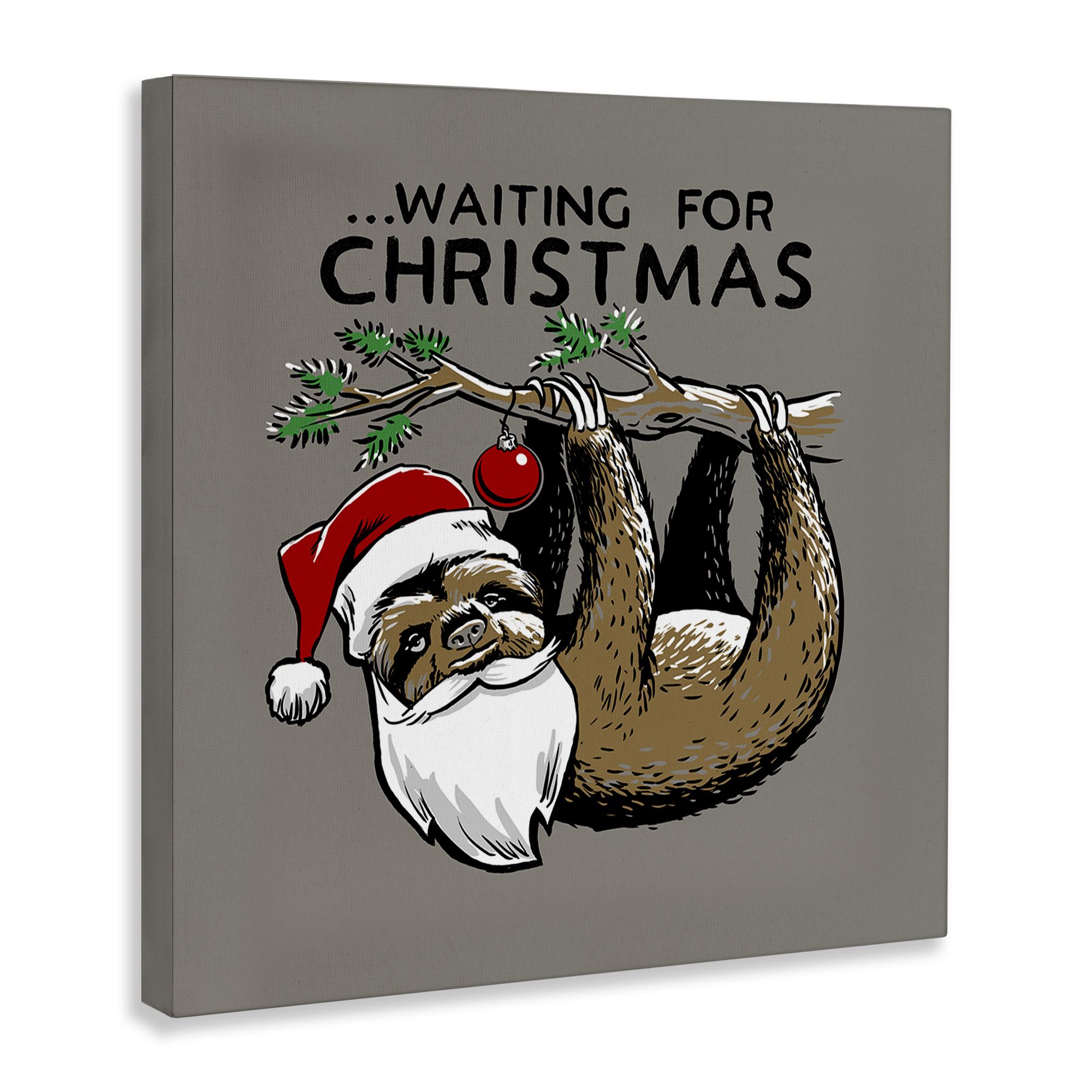 Stupell Industries Santa Christmas Sloth Holiday Painting Gallery Wrapped Canvas Art Prints Wall Art, 30 x 30