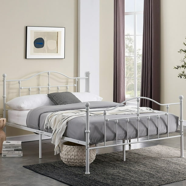 Vecelo Victorian Metal Platform Bed Frame With Headboard Footboard No Box Spring Needed Queen White Com Vecelo Victorian Metal Platform Bed, Victorian Style King Bed Frame