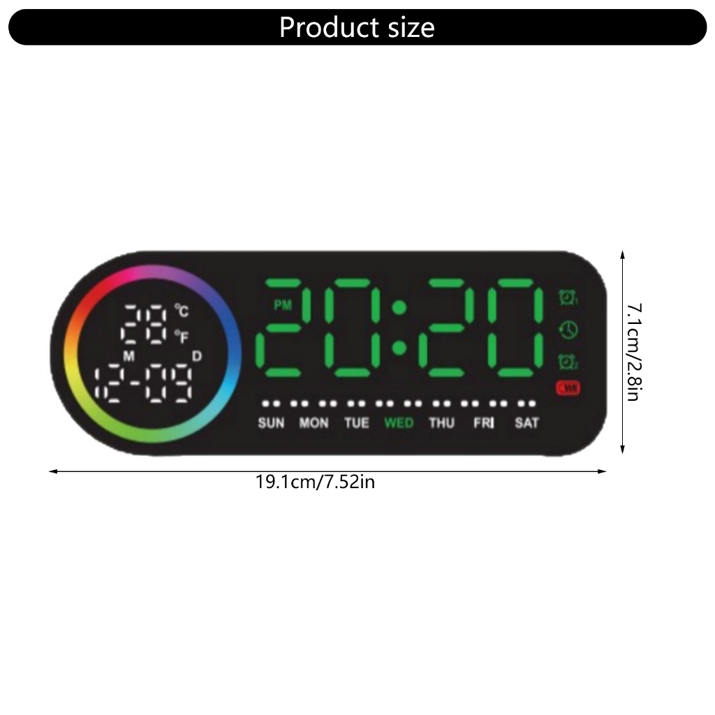 Zeiwohndc 7 Color LED Digital Clock With Indoor Room Thermometers And Calendar Function