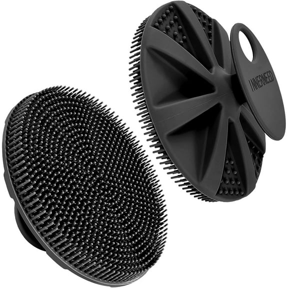 Food-Grade Soft Silicone Body Scrubber Shower Brush Handheld Cleansing Skin Brush, Gentle Exfoliating and Lather Well (Black)