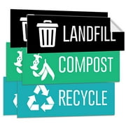 Pixelverse Design - Landfill Recycle Compost Stickers - Premium UV Outdoor & Indoor Adhesive Weatherproof Trash Can Vinyl - 3x9 Inches - 6 Pack Set