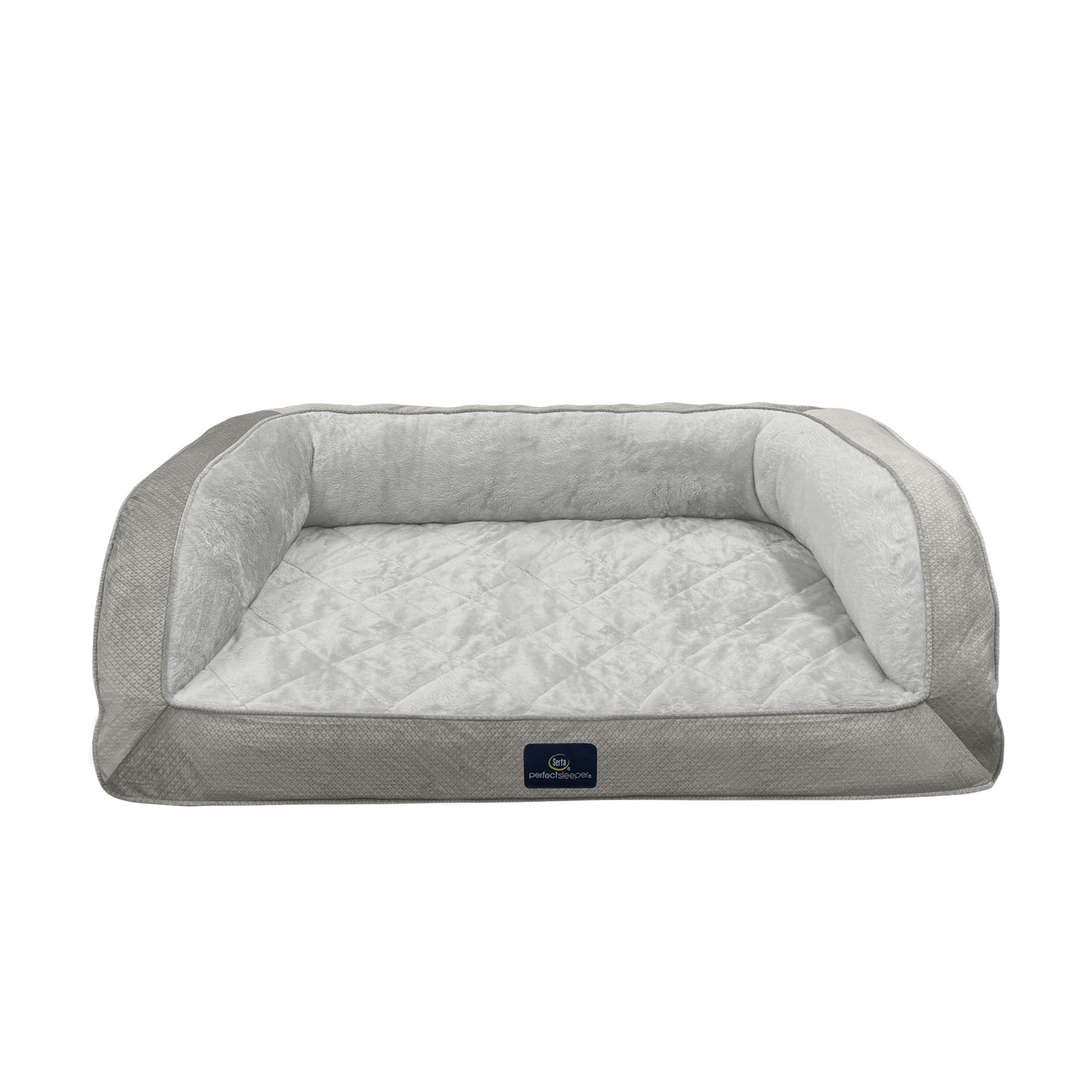 Serta Quilted Orthopedic Bolster Couch Cat & Dog Bed, Gray, Extra Large