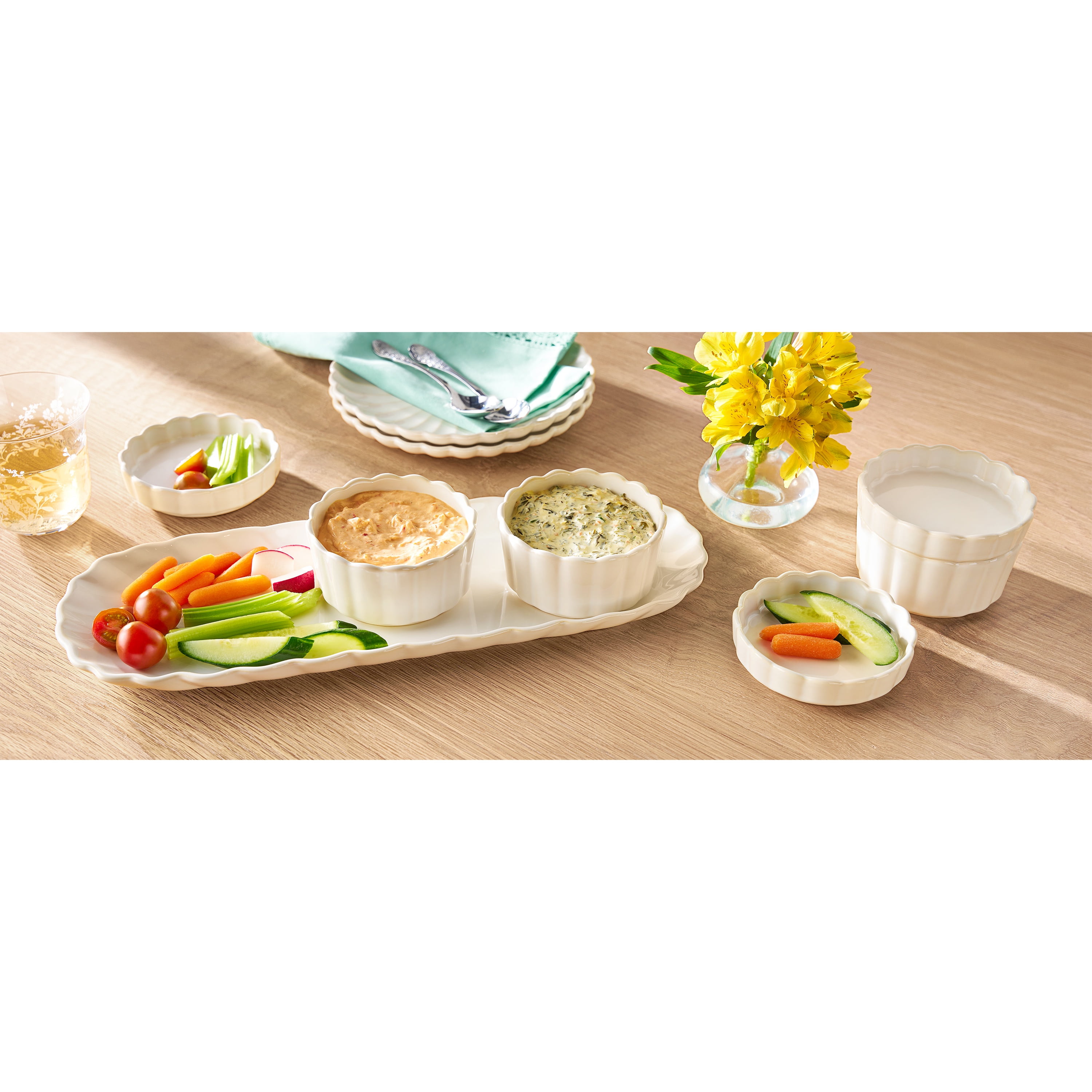 The Pioneer Woman Colette Cream 7-Piece Serving Tray Set with 3 Bowls and Lids