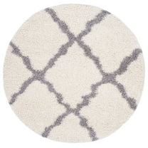 SAFAVIEH Daley Geometric Plush Shag Area Rug, Ivory/Dark Grey, 4' x 4' Round