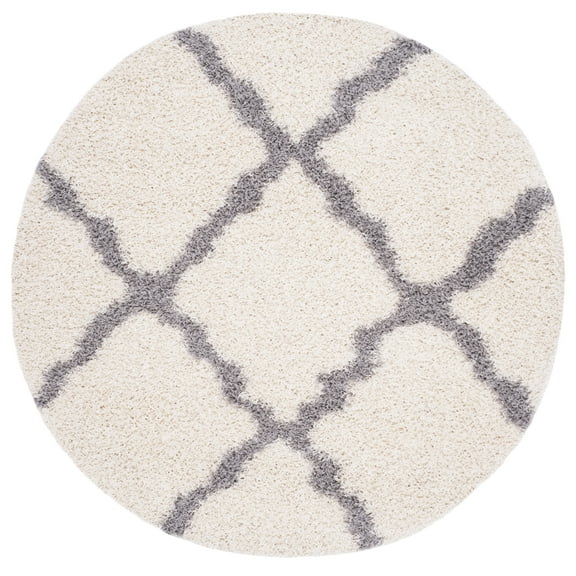 SAFAVIEH Daley Geometric Plush Shag Area Rug, Ivory/Dark Grey, 4' x 4' Round