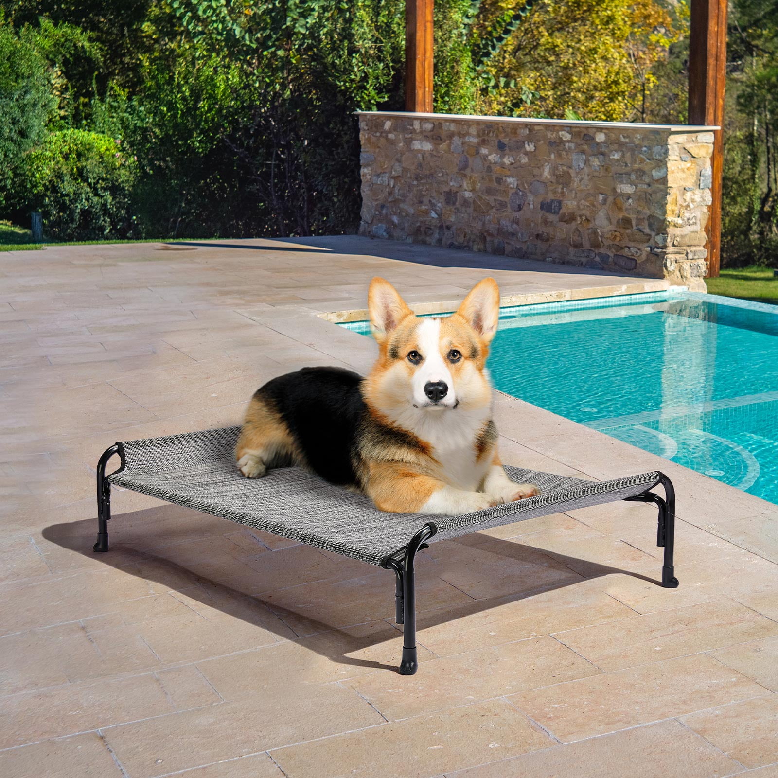 Veehoo Cooling Elevated Dog Bed, Chew Proof Dog Cot with Washable Mesh, Medium, Black Silver