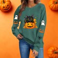 thumbnail image 4 of Cute Halloween Sweatshirt Women Black Cat Pumpkin Sleeve Graphic Print Crew Neck Long Sleeve Pullover Oversized Fleece Lined Fall Top for Spooky Season Holiday Party and Casual Outfits, 4 of 7