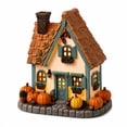 thumbnail image 2 of MInHoues 7.5 Inch Halloween Light-Up Teal Trim Resin Pumpkin Cottage, Battery Operated Glowing Window Fall House Ornament, Autumn Halloween Tabletop Decor for Shelf Mantel Desk, 2 of 14