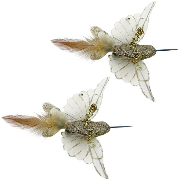 Sequin Hummingbird Clip Ornament – Set of 2 Holiday Christmas Tree Decoration, Gold