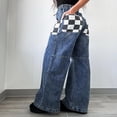 thumbnail image 4 of LYMAYTER Women Wide Leg Jeans Elastic Waist Wide Loose Drawstring for Denim Pants with Check Pocket S-XL, 4 of 6