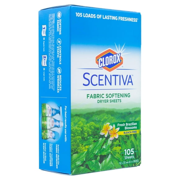 Clorox Scentiva Fabric Softening Dryer Sheets - Fabric Sheets in Fresh Brazilian Blossoms Scent - Laundry Dryer Sheets for Fresh & Clean Clothes - Fabric Softener Sheets, Dryer Sheet, 105 Count