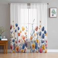 thumbnail image 3 of Sheer Curtains 63 inches Long, Blue and Yellow Poppy Watercolor Floral Plants Light Filtering Sheer Window Curtains Rod Pocket Voile Drapes for Bedroom Living Room, 52"W x 63"L 2 Panels, 3 of 7