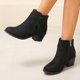thumbnail image 2 of NECHOLOGY Botas Mujer Adulto Femenino Zapatos Botines mujer Clásico Versátil Negro Moda Borla Cremallera lateral Tacón grueso Elevado Cálido Bajo Parte superior Botines de mujer (Black, 7), 2 of 6