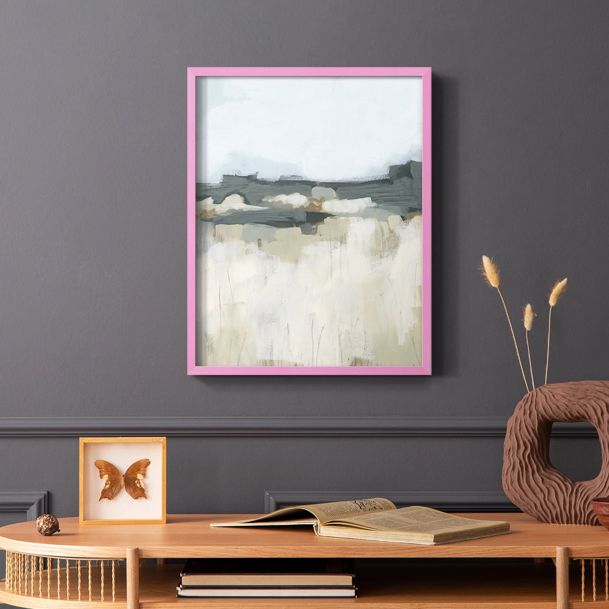 Brushstroke Badlands I Framed Print in Pink Solid Wood Framed Print No Nail Hanging