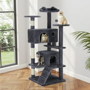 EDX 54 Cat Tree Tower for Indoor Cats, Multi-Level Pet Furniture with Sisal Scratching Post, Large Cozy Condo, Climbing Ramp, Kitten Toy, Dark Grey