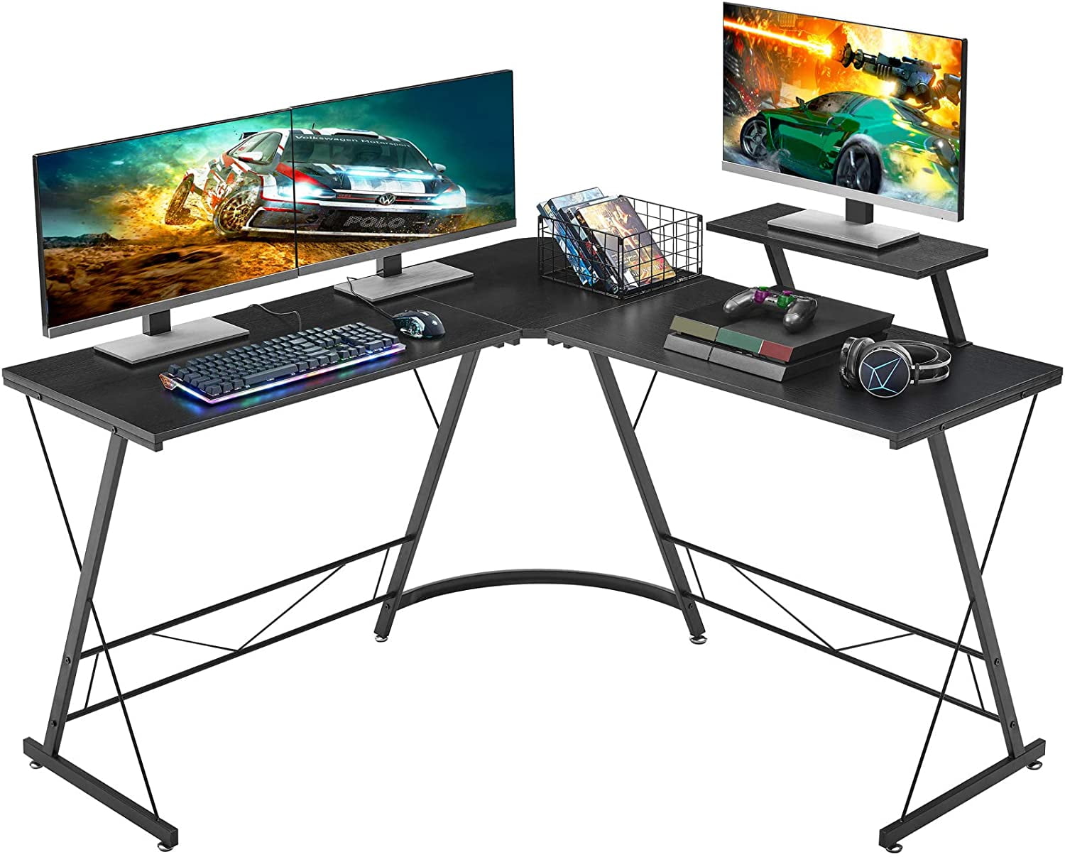 L Shaped Corner Desk，Computer Gaming Desk for Small Space Home Office with Large Monitor Stand Computer Desk with Round Corner