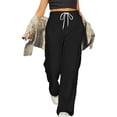 thumbnail image 6 of Women's High Waisted Work Pants with Drawstring, Loose Fit Cargo Pants with Multiple Pockets, Casual Straight Leg Trousers for Daily Wear, Streetwear and Outdoor Activities-Black, 6 of 9