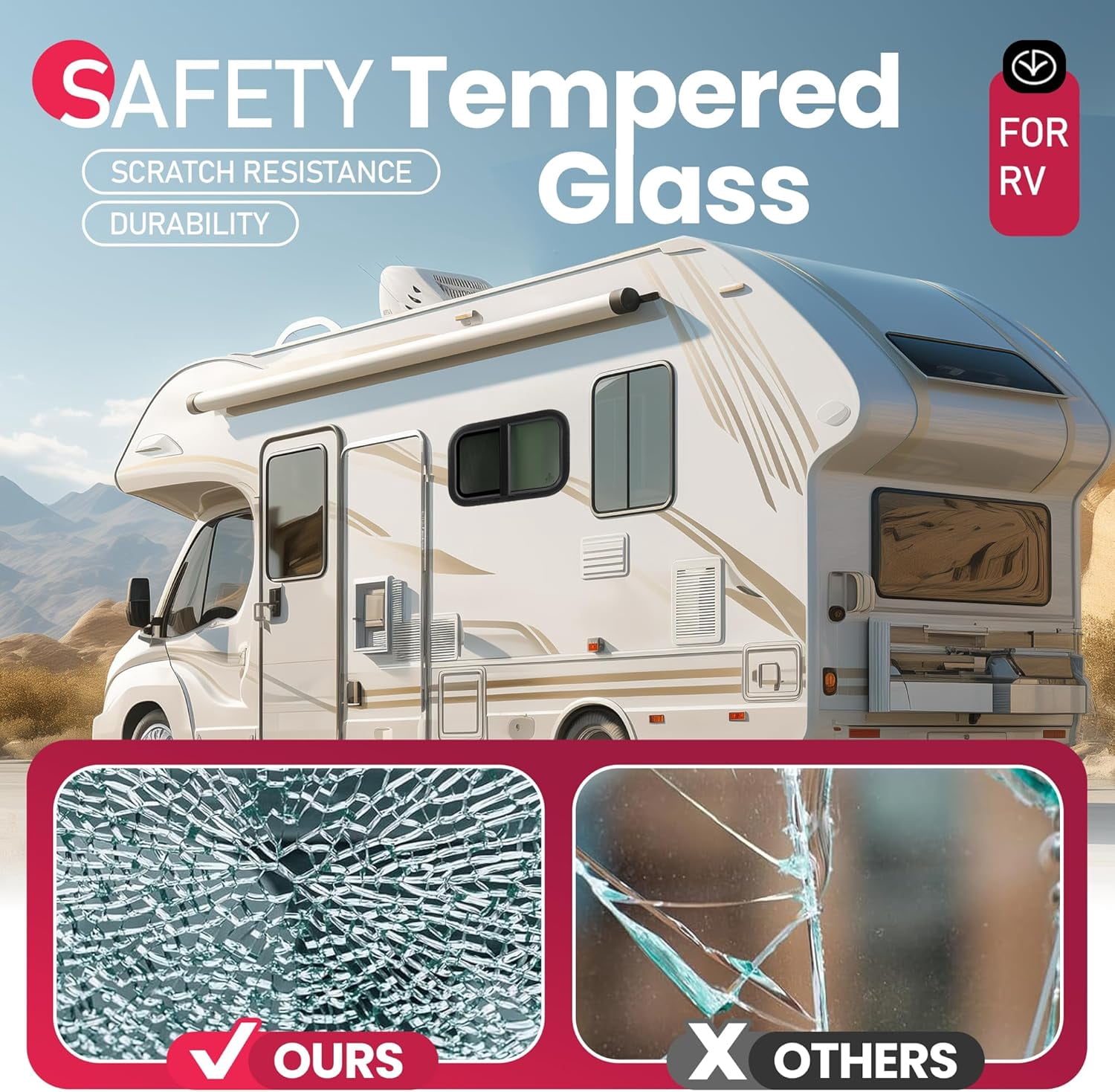 KOJEM RV Windows 21" W x 14" H w/Mesh Screen & Trim Ring 2 Pack Horizontal Window Tinted Universal Teardrop Side Window For Truck Camper Trailer Tempered Glass Aluminium Plastic Rubber Black