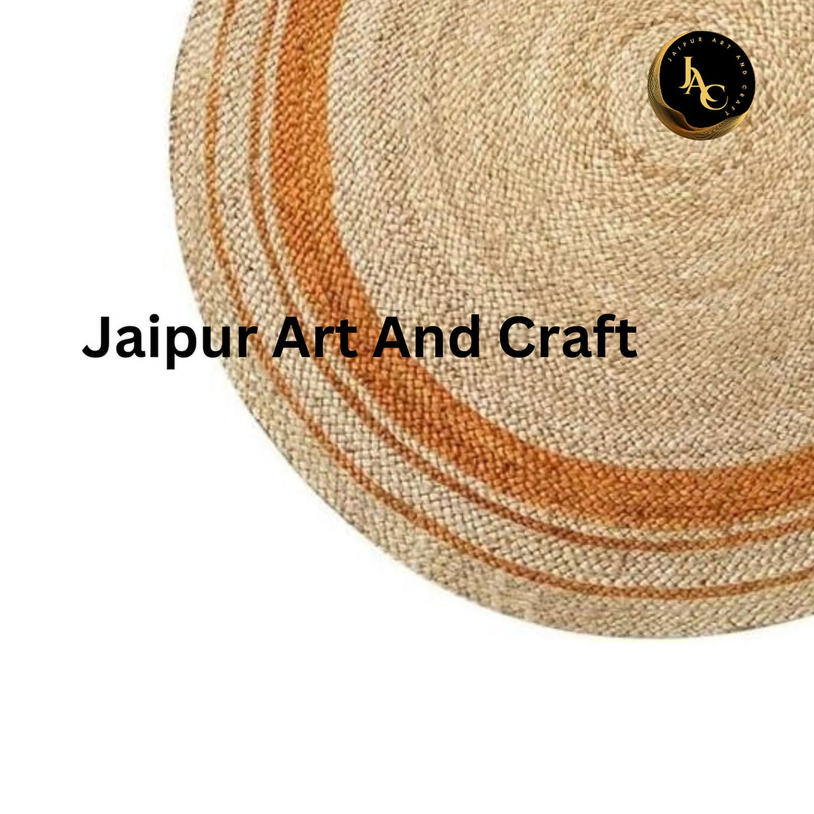 Jaipur Art And Craft Handmade Indian Jute Rug Round Beige Area Carpet Decorative Rug Striped Pattern (2x2 Sq Ft)