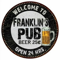 Franklin's Pub 14" Round Metal Sign Beer Bar Black Wall Decor Gift 100140039466