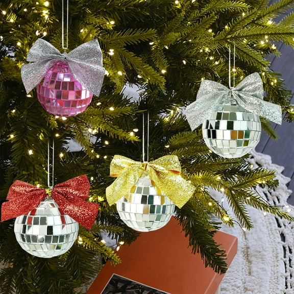 Christmas Ball Ornaments 1 Pcs - 2 inch Large Shatterproof Christmas Balls, Bow-Tied Disco Decorations Indoor, Glossy Holiday Party Hanging Ornaments for Xmas Tree, Wreath, Vines, Multicolor