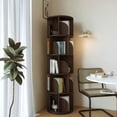 thumbnail image 3 of YOWOS 5-Tier Rotating Shelf Unit, 360° Swivel Wood Organizer for Small Spaces, Walnut, 3 of 9