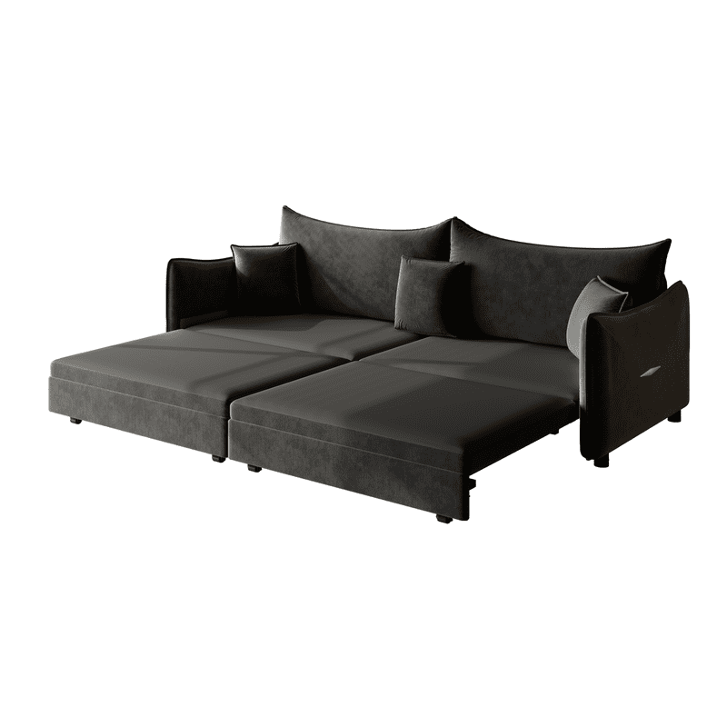 3-in-1 Convertible Pull Out Sofa Bed, 81.9'' King Size Sleeper Sofa Bed with Golden Accent Trim, Velvet 3-Seater Couch with 3 Pillows for Living Room, Small Space, Apartment
