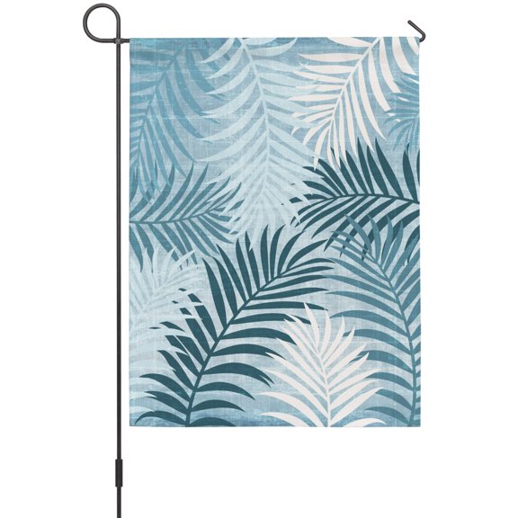 Blue Palm Leaves Garden Flags For Outdoor, Summer Botanical Vintage Tropical Leaf Rustic Small Double Side Yard Flags Weather Proof Garden Decor for Lawn Outside Holiday 12 x 18 Inches