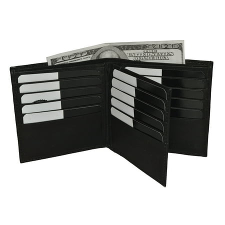 Leather Flap Over Card Case - Men's Bifold Leather Hipster wallet with middle flap - 16 credit card slots